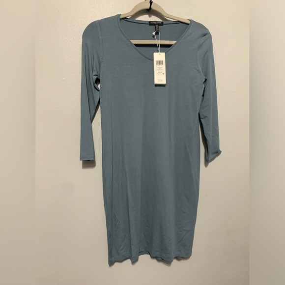 Eileen Fisher Viscose Stretch Jersey 3/4 Sleeve V-Neck Dress new with tags - Picture 5 of 8